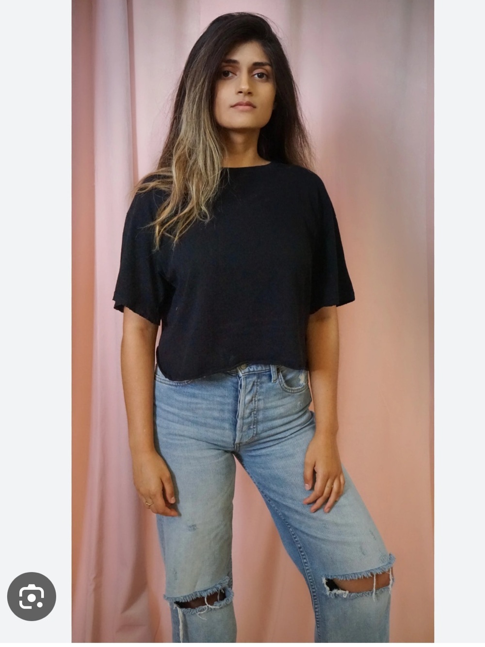 Nation LTD Black Cropped Evan Tee Size M